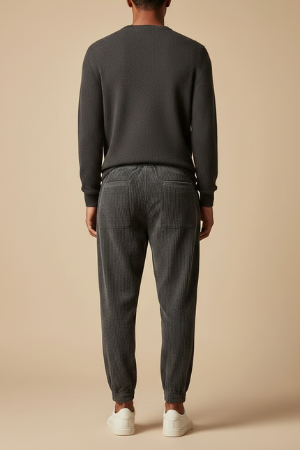 Pantalon Velours Côtelé Gris Jogger Décontracté Homme - Cordé - vue 2