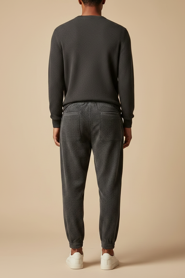 Pantalon Velours Côtelé Gris Jogger Décontracté Homme - Cordé - vue 2