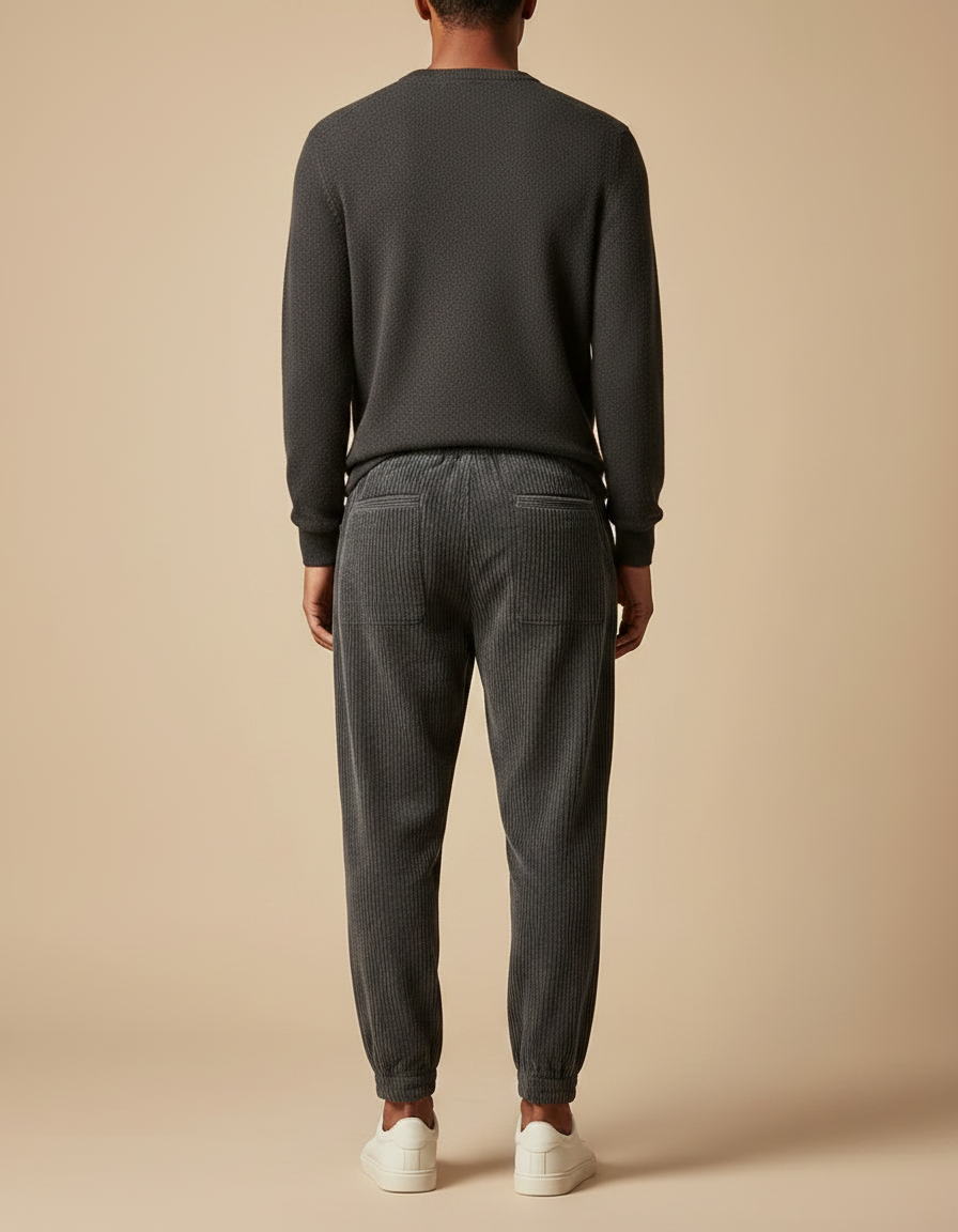Pantalon Velours Côtelé Gris Jogger Décontracté Homme - Cordé - vue 2