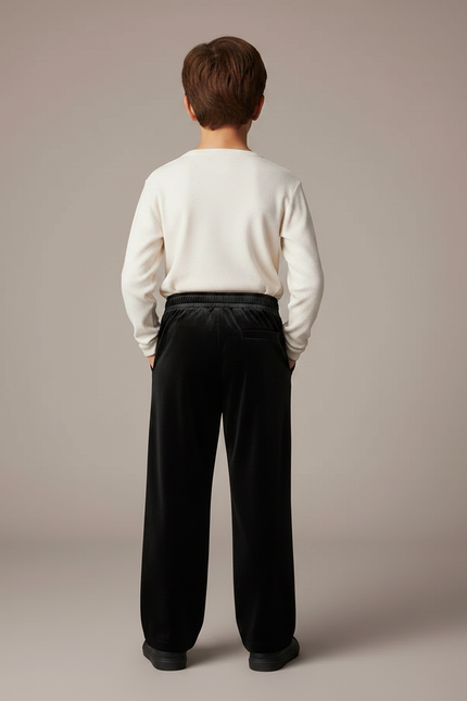 Pantalon Velours Noir Ample Enfant Décontracté Doux - vue 2
