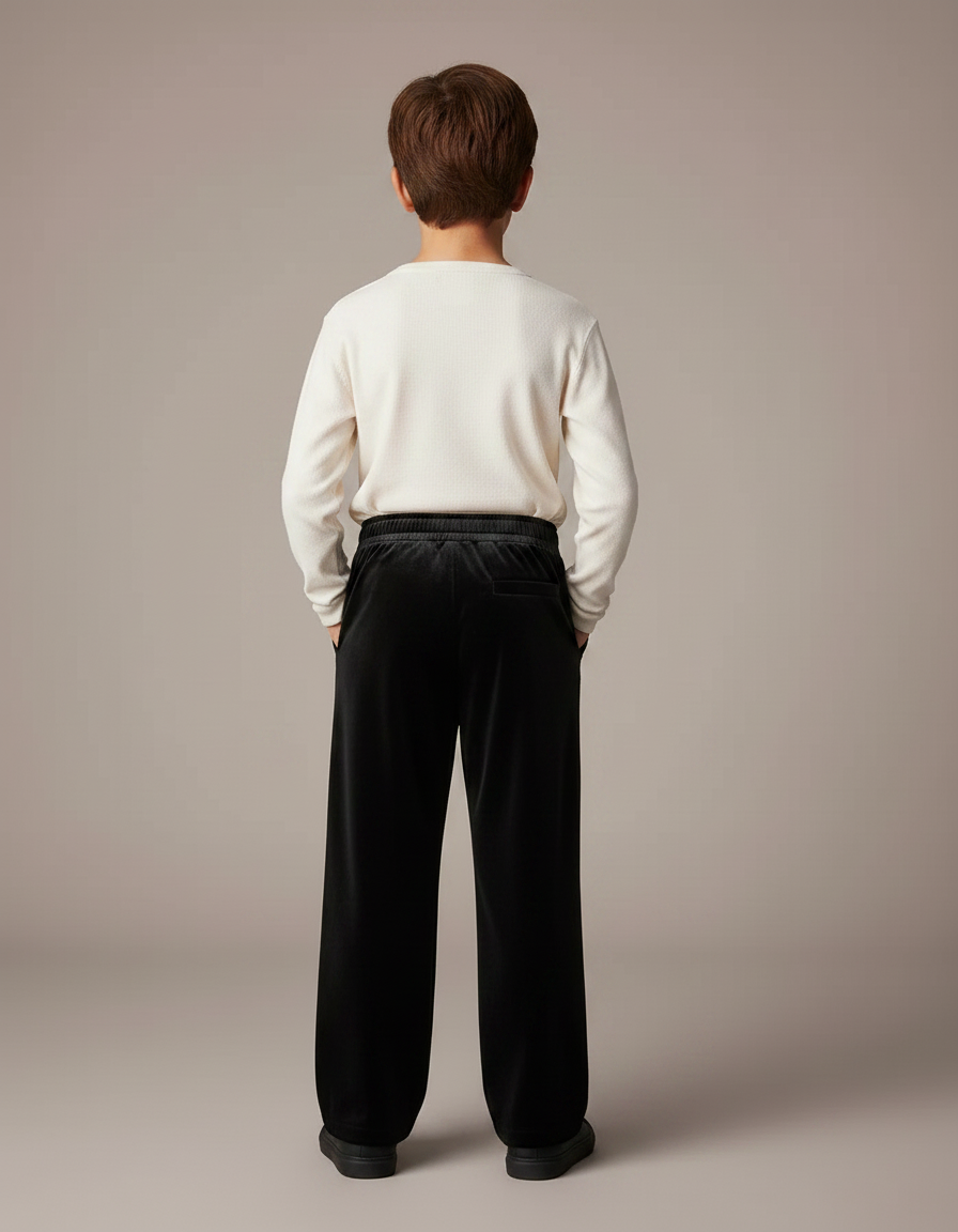 Pantalon Velours Noir Ample Enfant Décontracté Doux - vue 2
