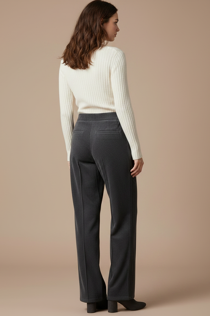 Pantalon Velours Gris Côtelé Ample Taille Haute Fluide - Cordé - vue 2