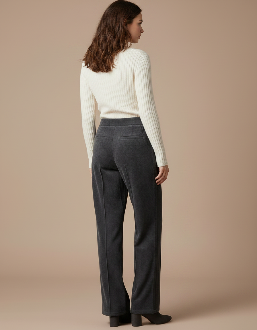 Pantalon Velours Gris Côtelé Ample Taille Haute Fluide - Cordé - vue 2