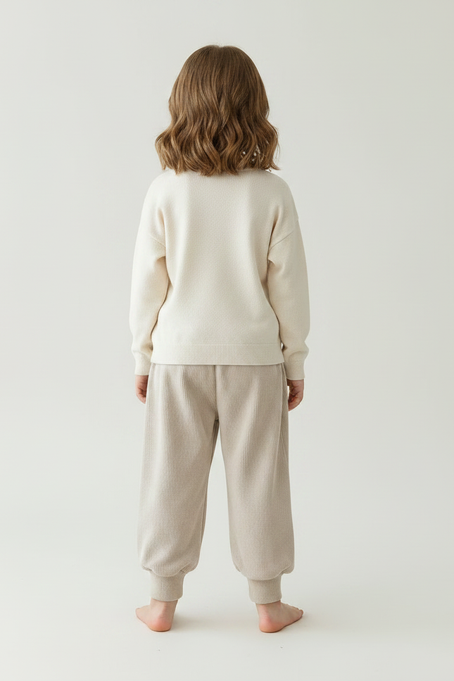 Pantalon Velours Beige Côtelé Ample Brodé Ours Enfant - Cordé - vue 2