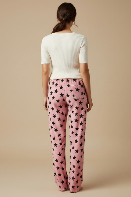 Pantalon Velours Rose Étoiles Ample Doux Femme - vue 2