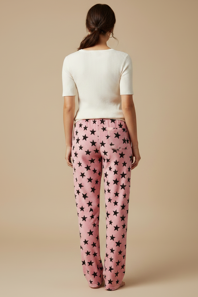 Pantalon Velours Rose Étoiles Ample Doux Femme - vue 2