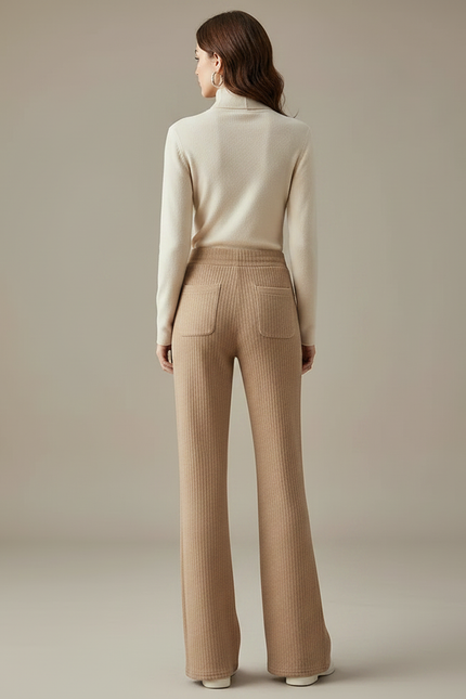 Pantalon Velours Beige Côtelé Évasé Confortable Femme - vue 2