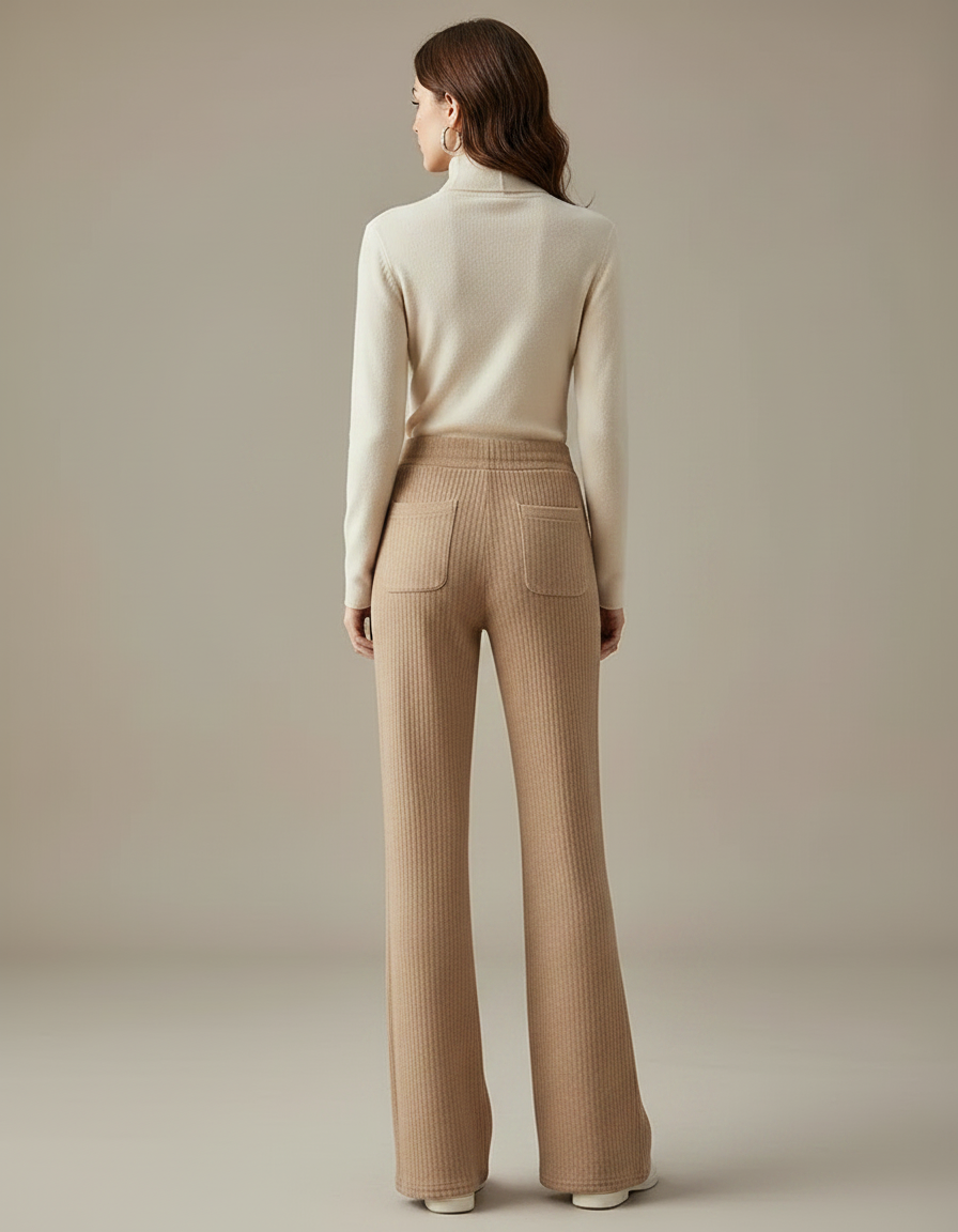 Pantalon Velours Beige Côtelé Évasé Confortable Femme - vue 2