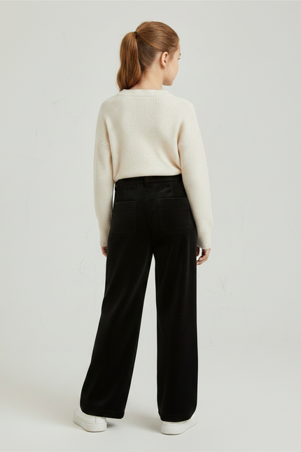 Pantalon Velours Fille Noir Large - Cordé - vue 2