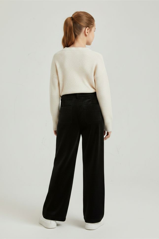 Pantalon Velours Fille Noir Large - Cordé - vue 2