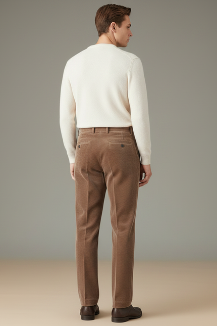 Pantalon Velours Marron Côtelé Plissé Droit Homme - Cordé - vue 2