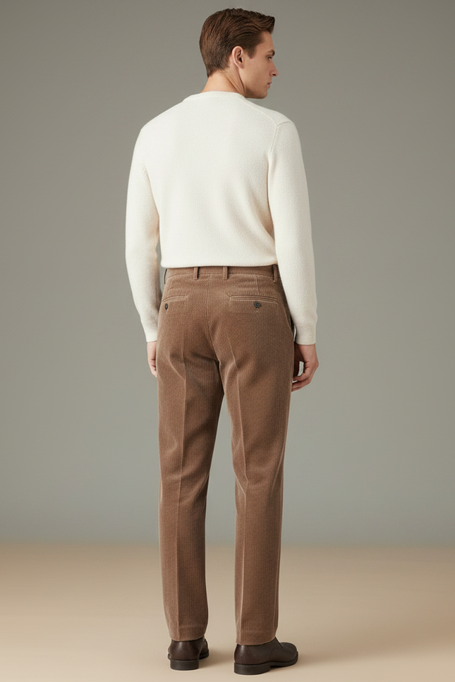 Pantalon Velours Marron Côtelé Plissé Droit Homme - Cordé - vue 2