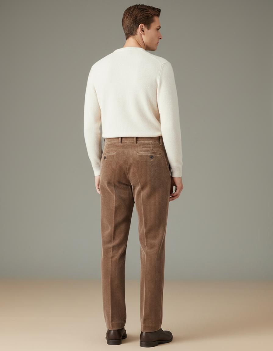 Pantalon Velours Marron Côtelé Plissé Droit Homme - Cordé - vue 2