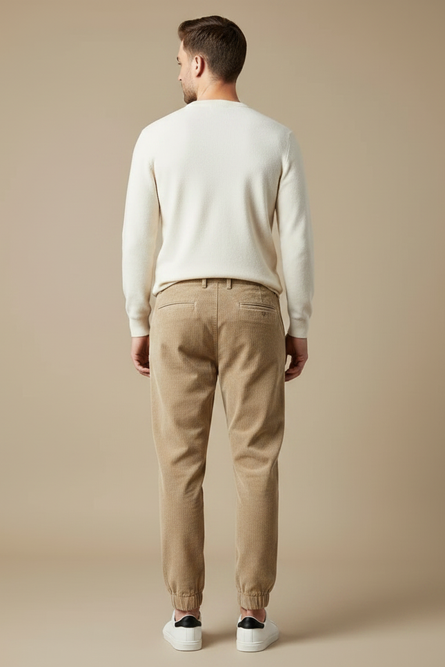 Pantalon Velours Côtelé Beige Jogger Homme Décontracté - Cordé - vue 2
