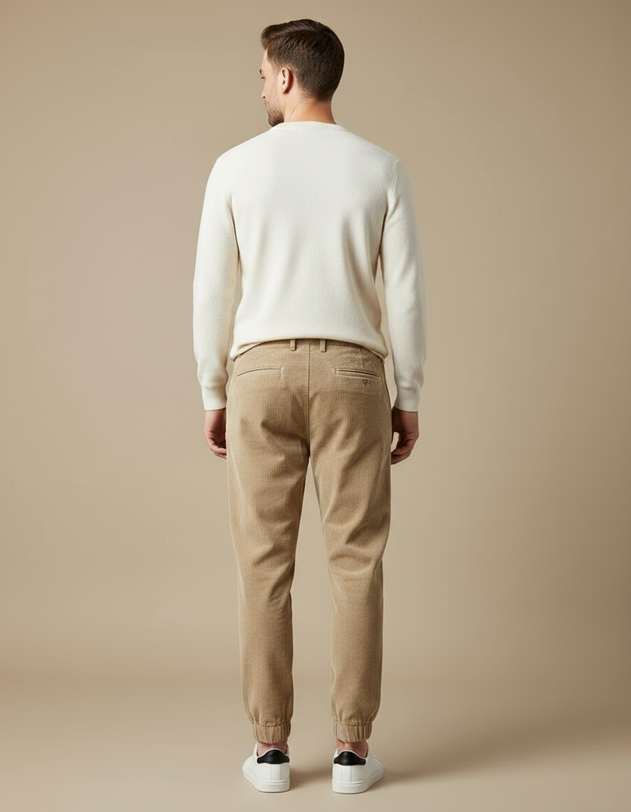 Pantalon Velours Côtelé Beige Jogger Homme Décontracté - Cordé - vue 2