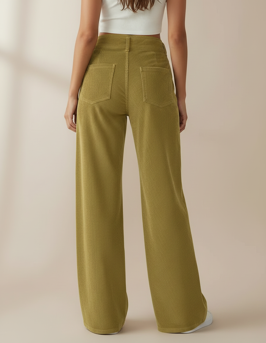 Pantalon Velours Cotele Kaki Femme - Cordé - vue 2
