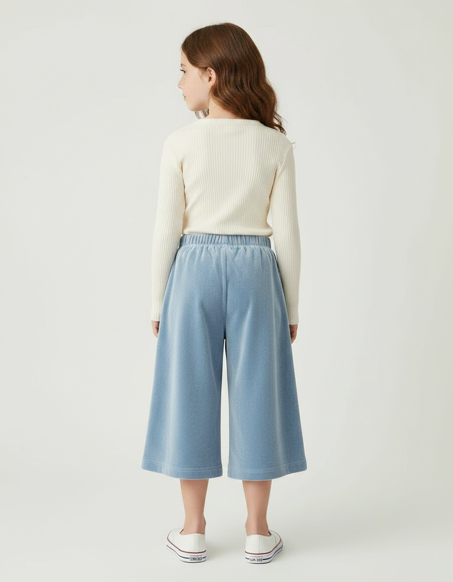 Pantalon Velours Bleu Ciel Large Enfant Confortable - vue 2