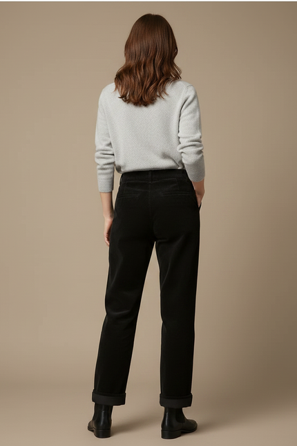 Pantalon Velours Noir Ample Taille Haute Femme - Cordé - vue 2