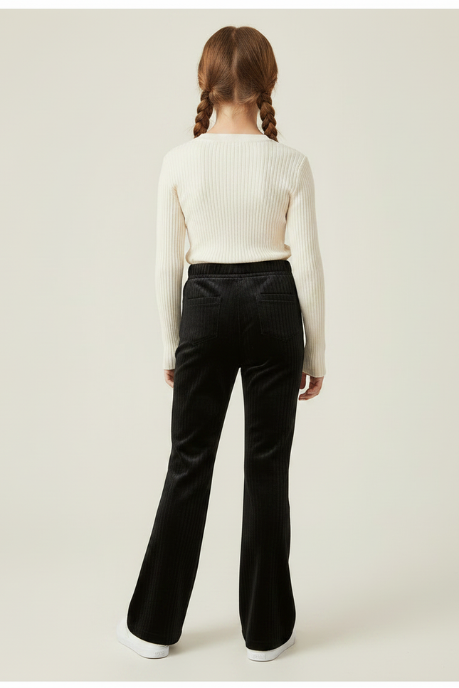 Pantalon Velours Noir Côtelé Évasé Confortable Fille - Cordé - vue 2