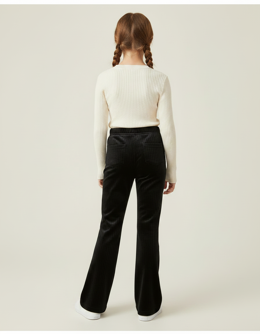 Pantalon Velours Noir Côtelé Évasé Confortable Fille - Cordé - vue 2