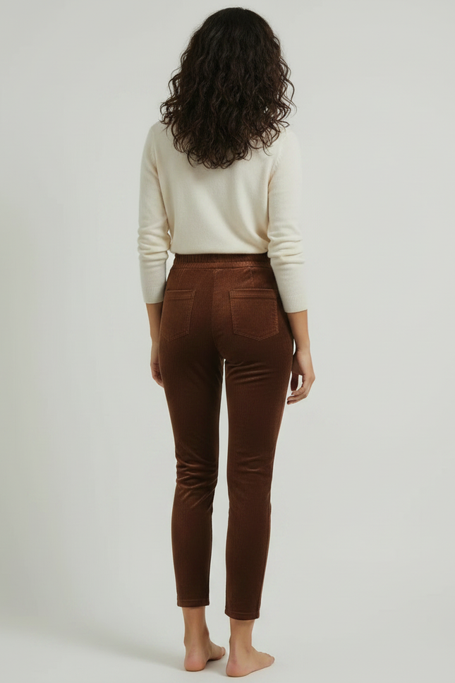 Pantalon Velours Skinny - Marron Cordé - vue 2