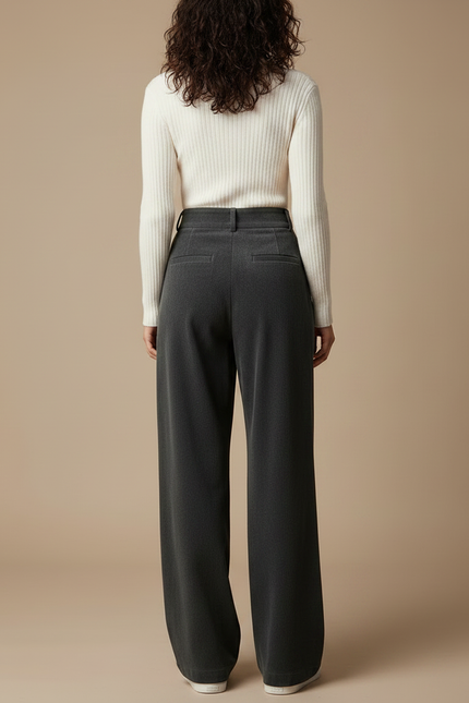 Pantalon Velours Gris Plissé Ample Décontracté Femme - vue 2