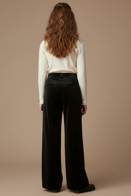Pantalon Velours Noir Large Élégant Fille Hiver - vue 2