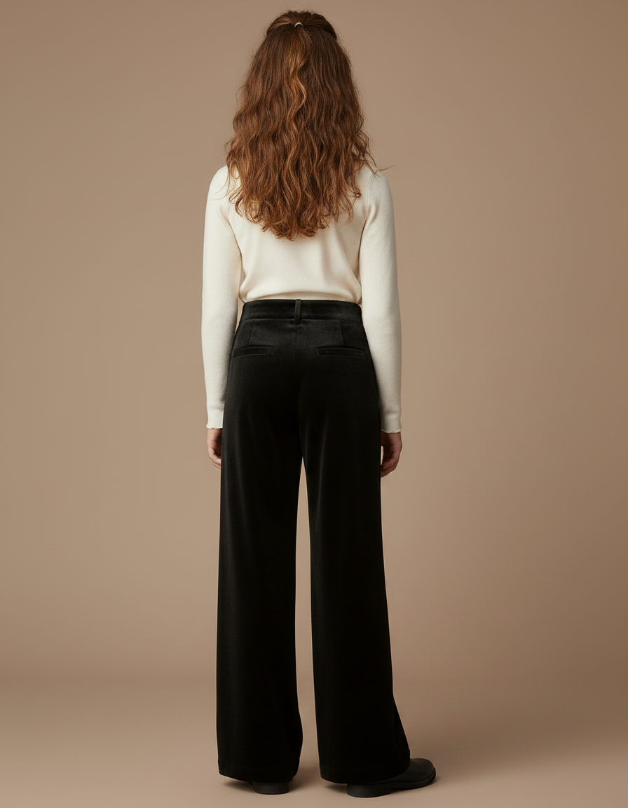 Pantalon Velours Noir Large Élégant Fille Hiver - vue 2