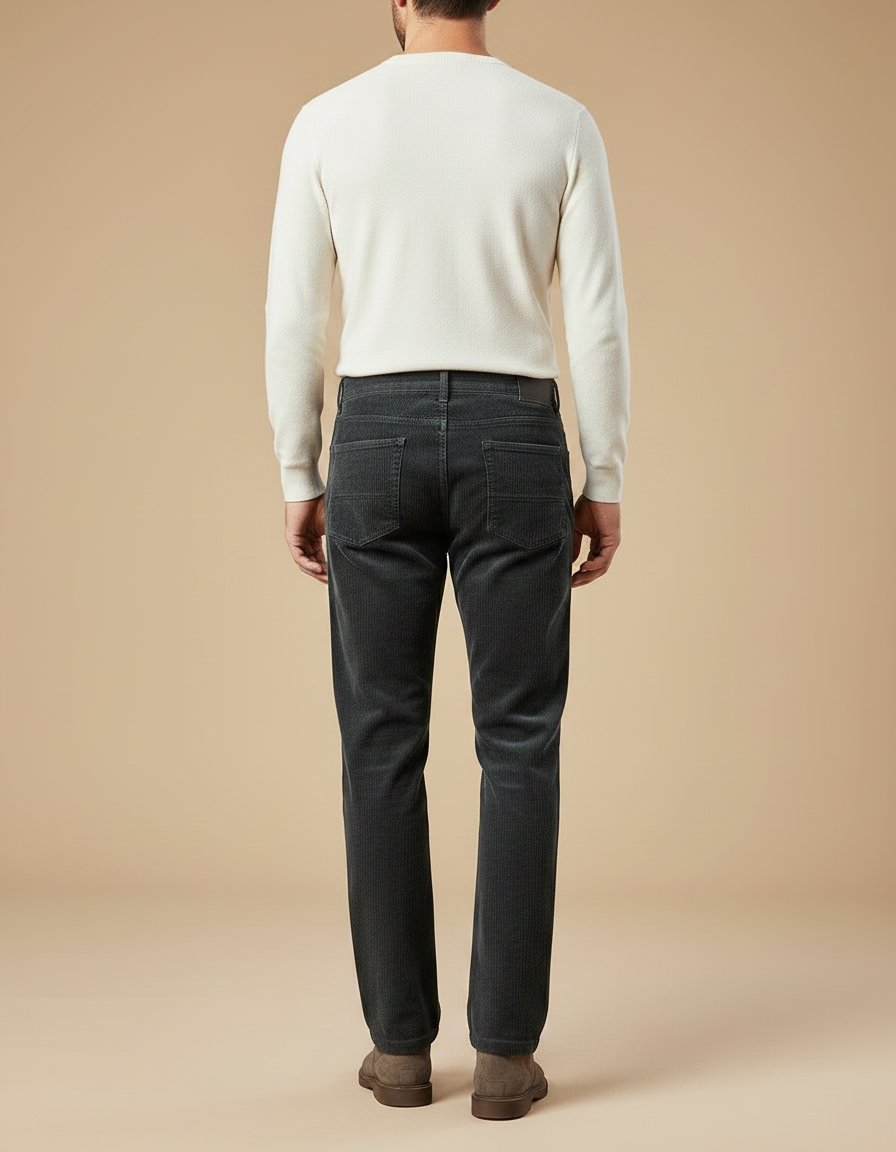Pantalon Velours Homme Côtelé Gris Décontracté Droit Hiver - vue 2