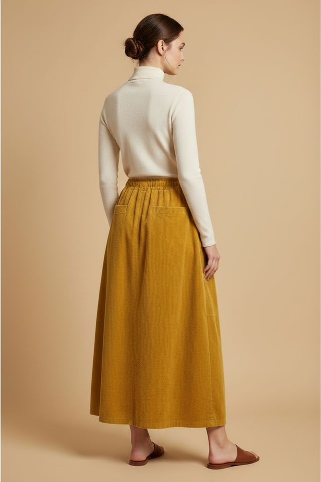Pantalon Velours Jaune Ample Côtelé Décontracté Femme - Cordé - vue 2