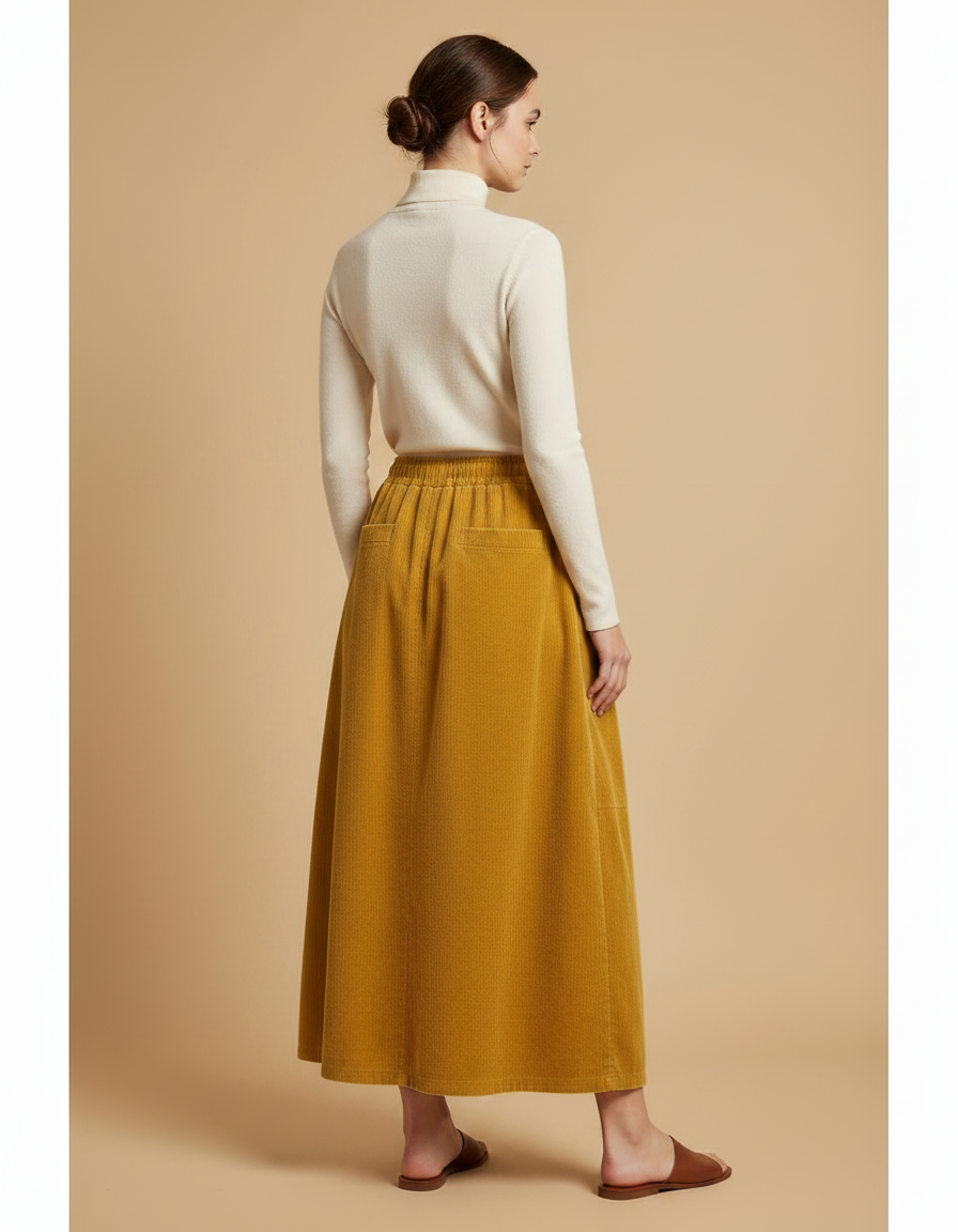 Pantalon Velours Jaune Ample Côtelé Décontracté Femme - Cordé - vue 2