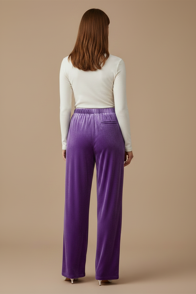 Pantalon Velours Violet Ample Fluide Élastique Femme - vue 2