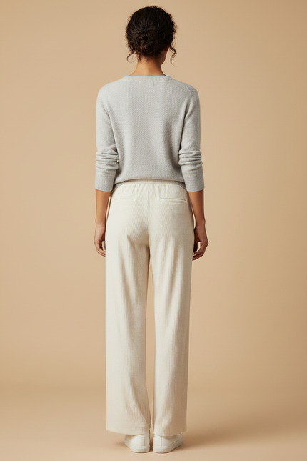 Pantalon Velours Côtelé Large Beige Décontracté Femme - Cordé - vue 2