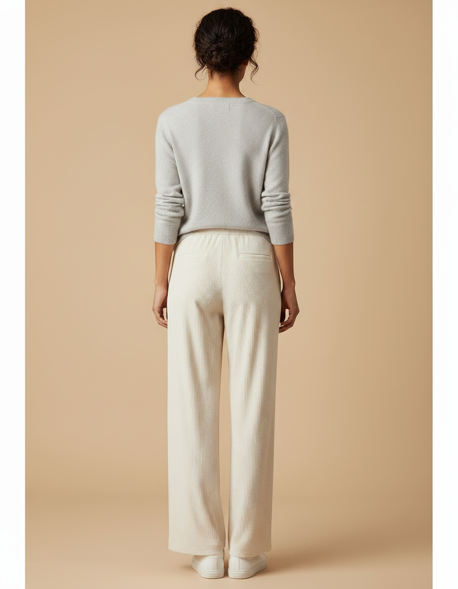 Pantalon Velours Côtelé Large Beige Décontracté Femme - Cordé - vue 2