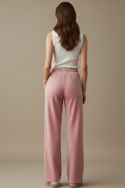 Pantalon Velours Rose Large Doux Décontracté Femme - vue 2