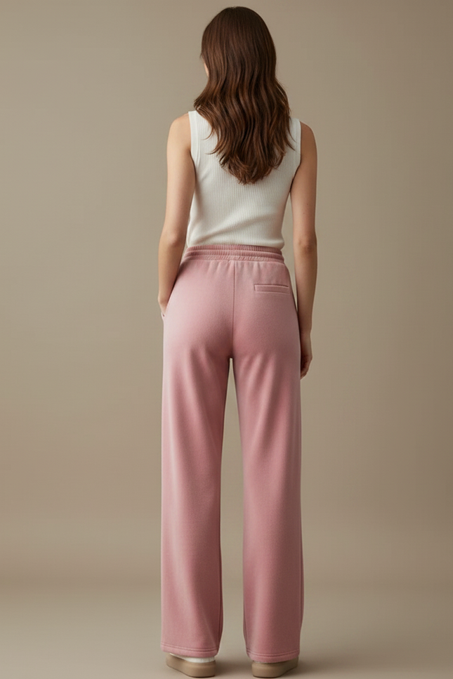 Pantalon Velours Rose Large Doux Décontracté Femme - vue 2