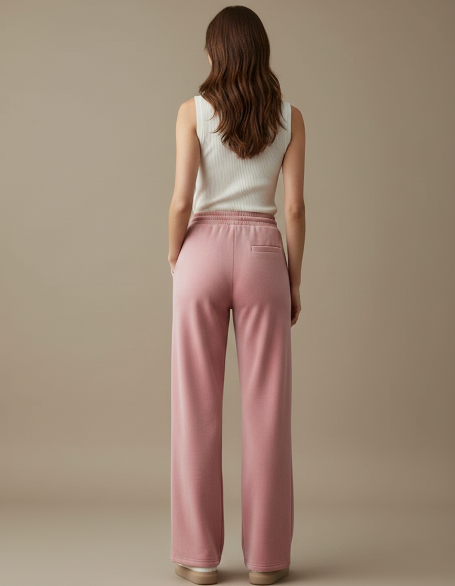 Pantalon Velours Rose Large Doux Décontracté Femme - vue 2