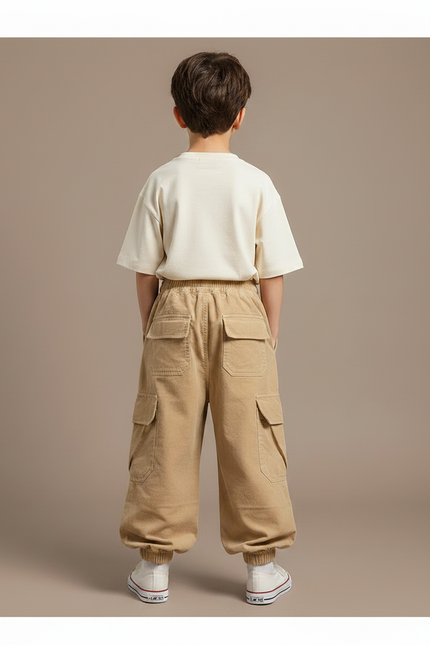Pantalon Velours Beige Ample Cargo Enfant Décontracté - Cordé - vue 2