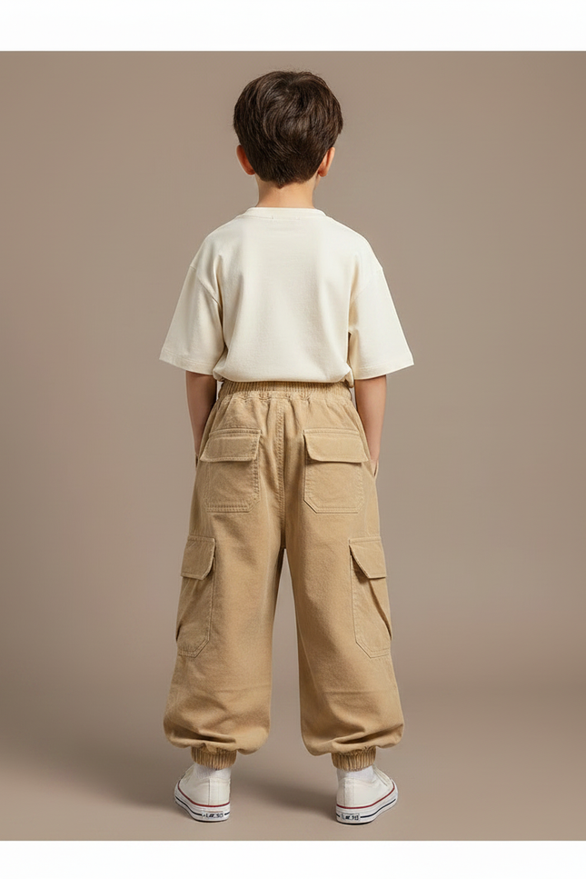 Pantalon Velours Beige Ample Cargo Enfant Décontracté - Cordé - vue 2