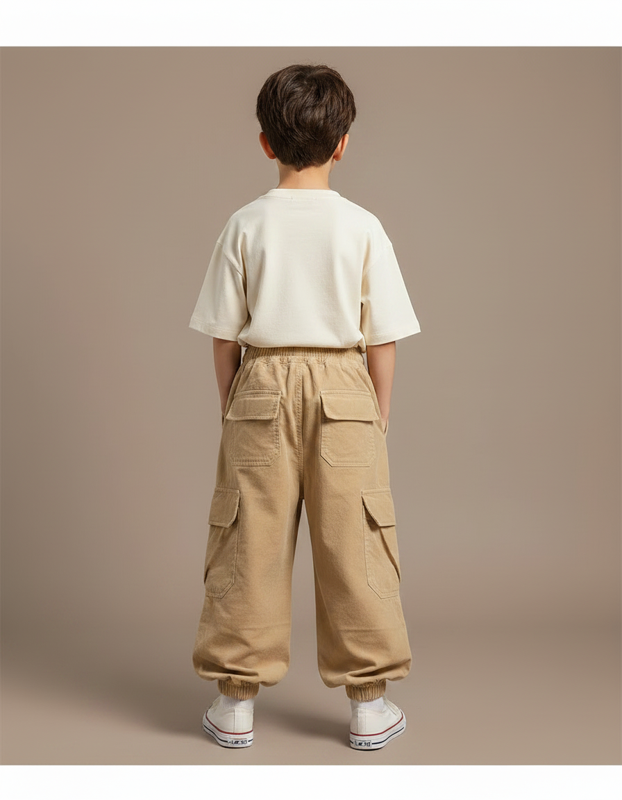 Pantalon Velours Beige Ample Cargo Enfant Décontracté - Cordé - vue 2