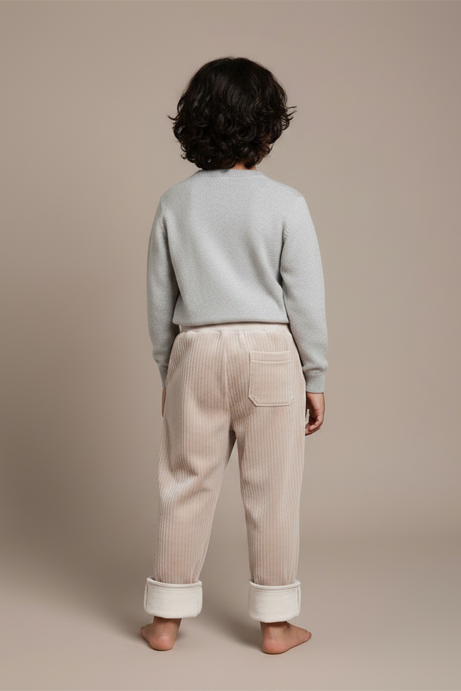 Pantalon Velours Enfant Côtelé Doublé Chaud Beige - Cordé - vue 2