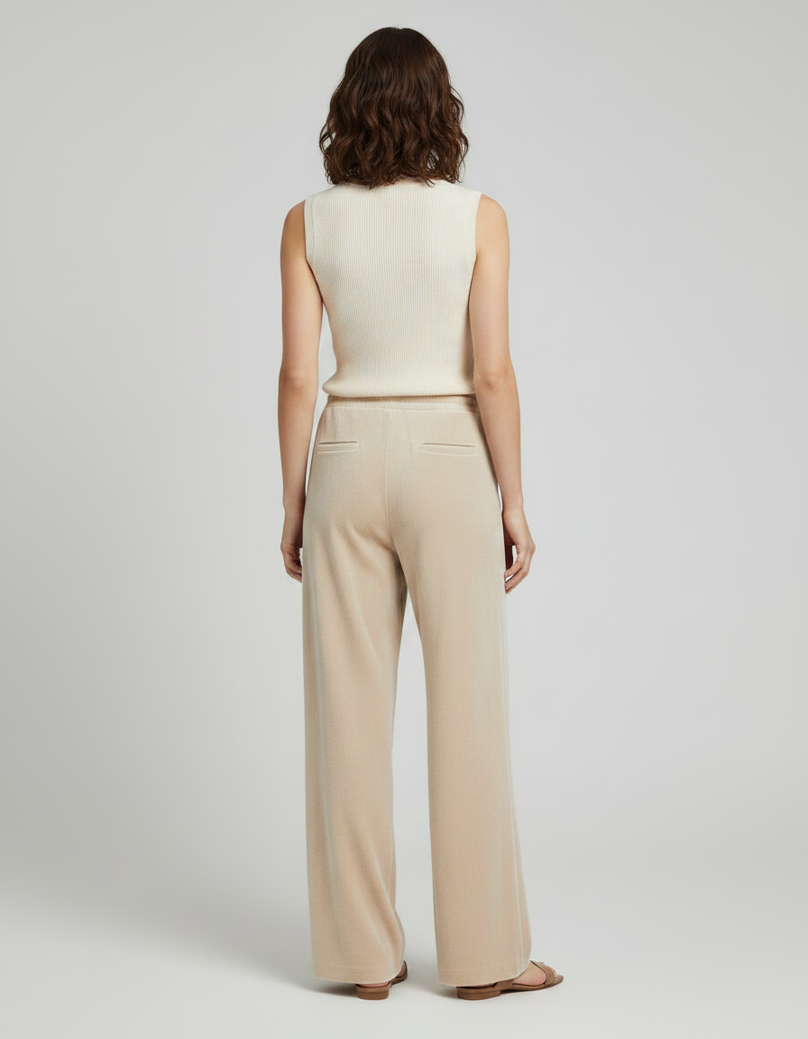 Pantalon Velours Beige Droit Confortable Décontracté - vue 2