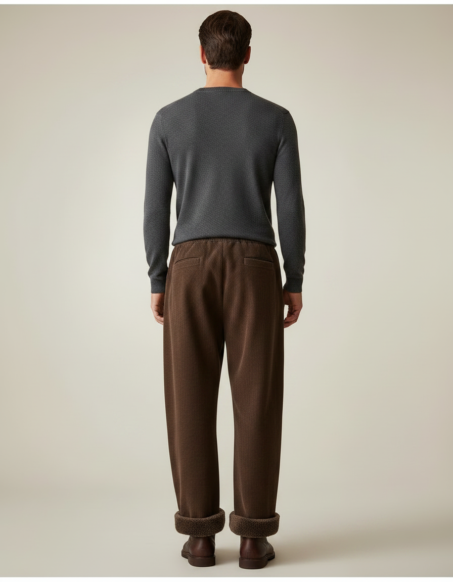 Pantalon Velours Côtelé Marron Large Doublé Homme - Cordé - vue 2