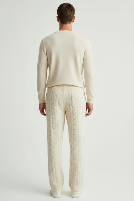 Pantalon Velours Crème Jacquard Confortable Homme - Beige Maille - vue 2