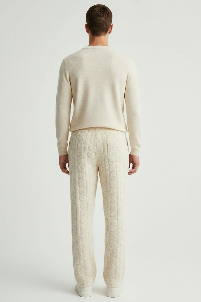 Pantalon Velours Crème Jacquard Confortable Homme - Beige Maille - vue 2