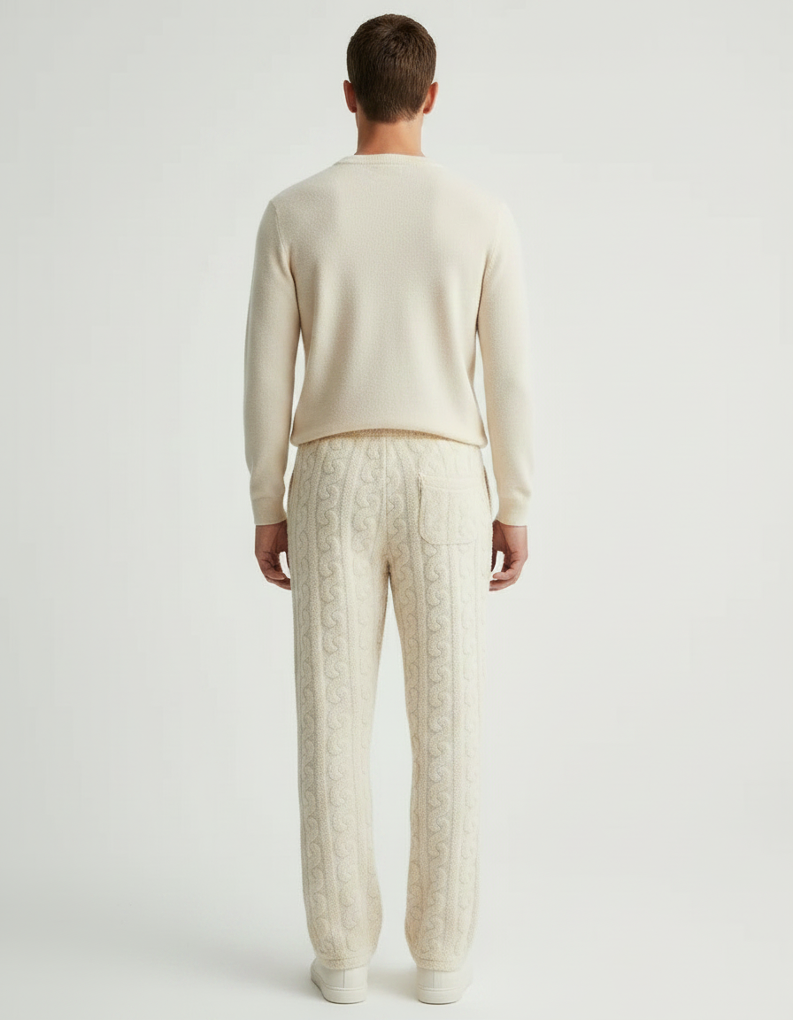 Pantalon Velours Crème Jacquard Confortable Homme - Beige Maille - vue 2