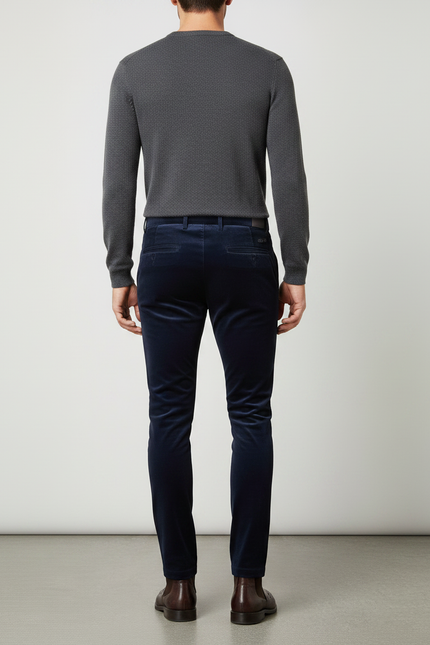 Pantalon Velours Bleu Marine Slim Élégant Homme - vue 2