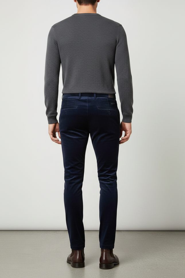 Pantalon Velours Bleu Marine Slim Élégant Homme - vue 2