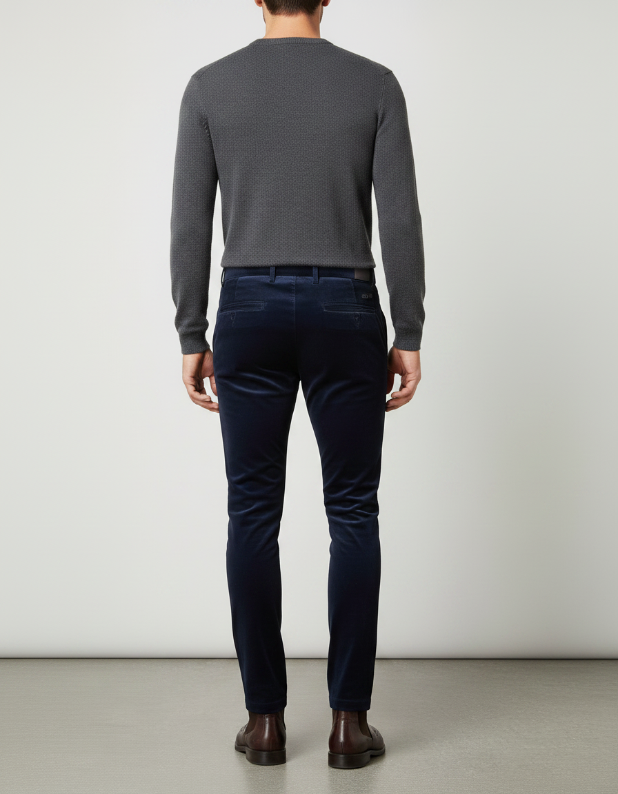 Pantalon Velours Bleu Marine Slim Élégant Homme - vue 2