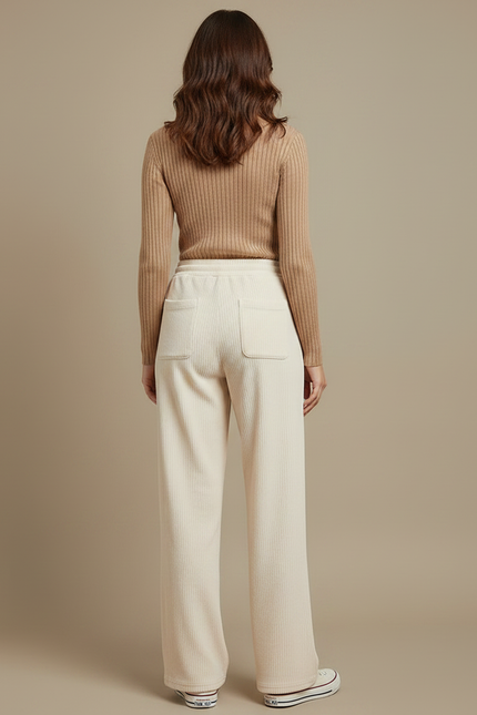 Pantalon Velours Côtelé Ample Beige Fluide Femme - Cordé - vue 2